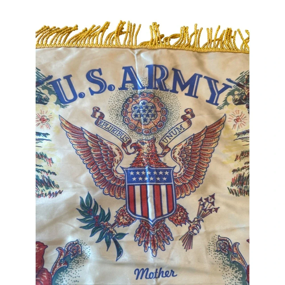 Vintage U.S. Army Ft. Bragg N.C. Mother Tribute Pillow Cover With Yellow Fringe